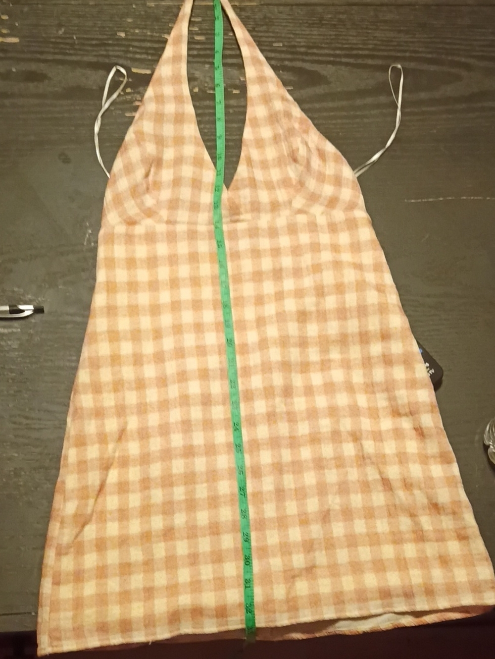Zara Peach and Cream Gingham Halter Mini Dress with Tie Back - Picture 5 of 6